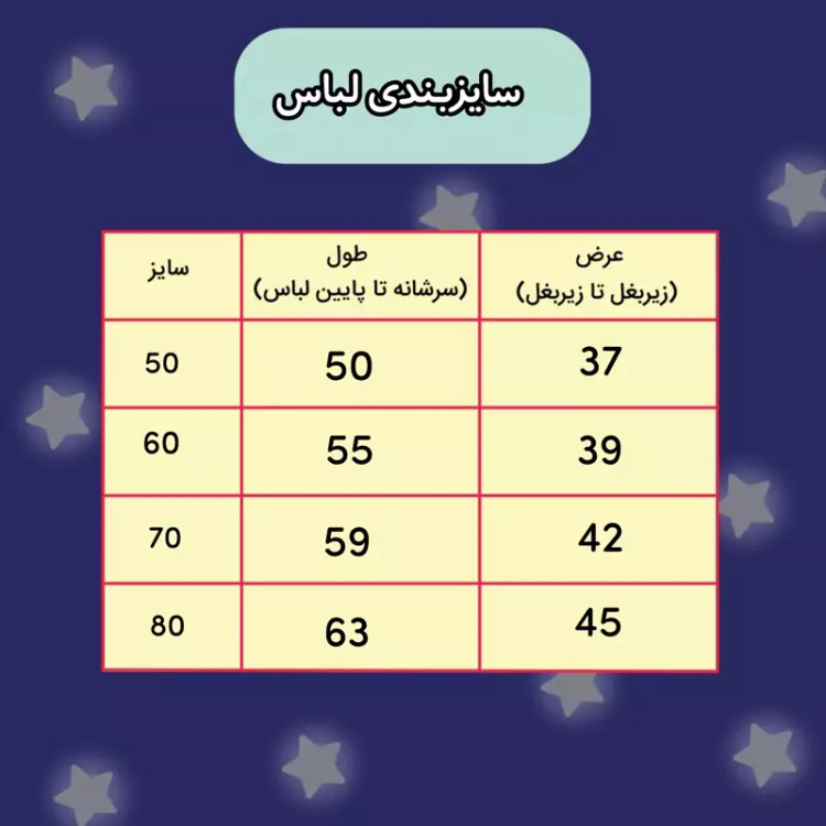 جدول سایزبندی