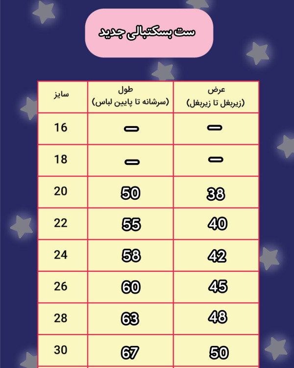 جدول سایزبندی